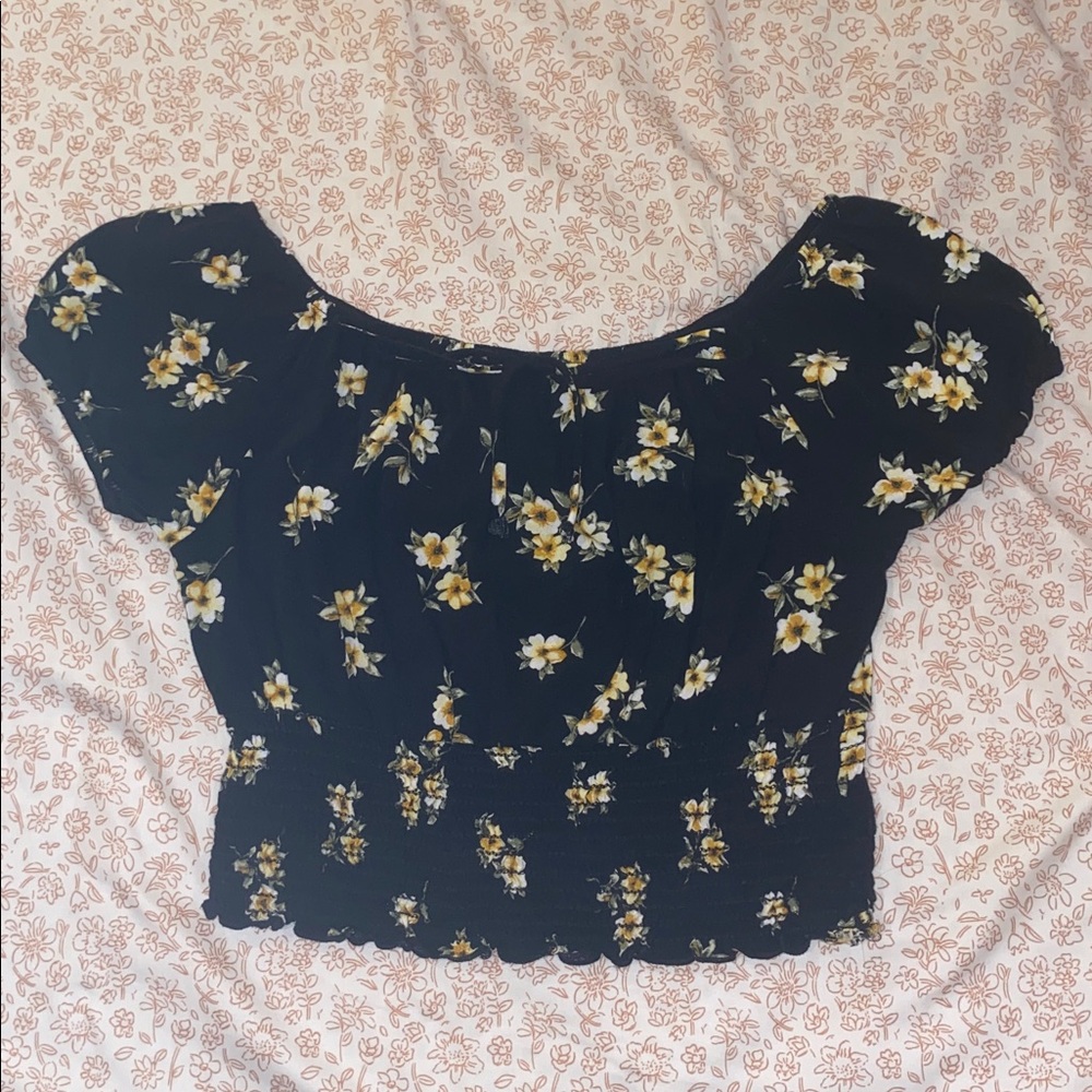 black floral blouse (crop top)